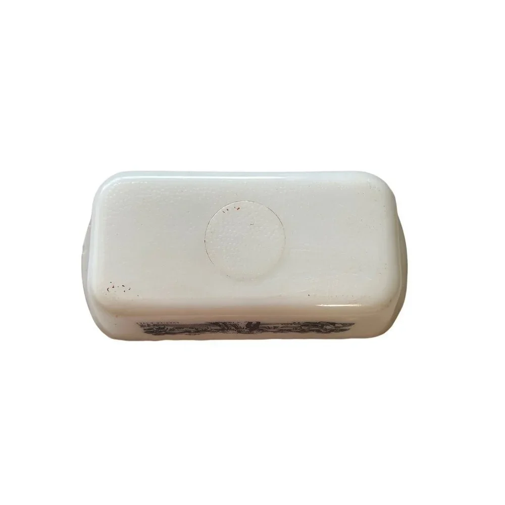 Currier & Ives Glass Loaf Pan. White/ Blue